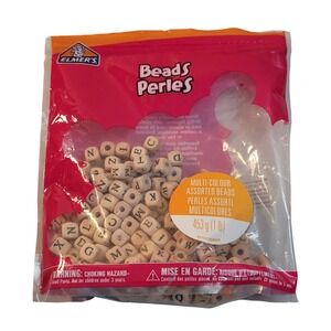 Elmer's Alphabet Wooden Beads 1lb Bag Natural Wood Letter Cubes 61124 NEW